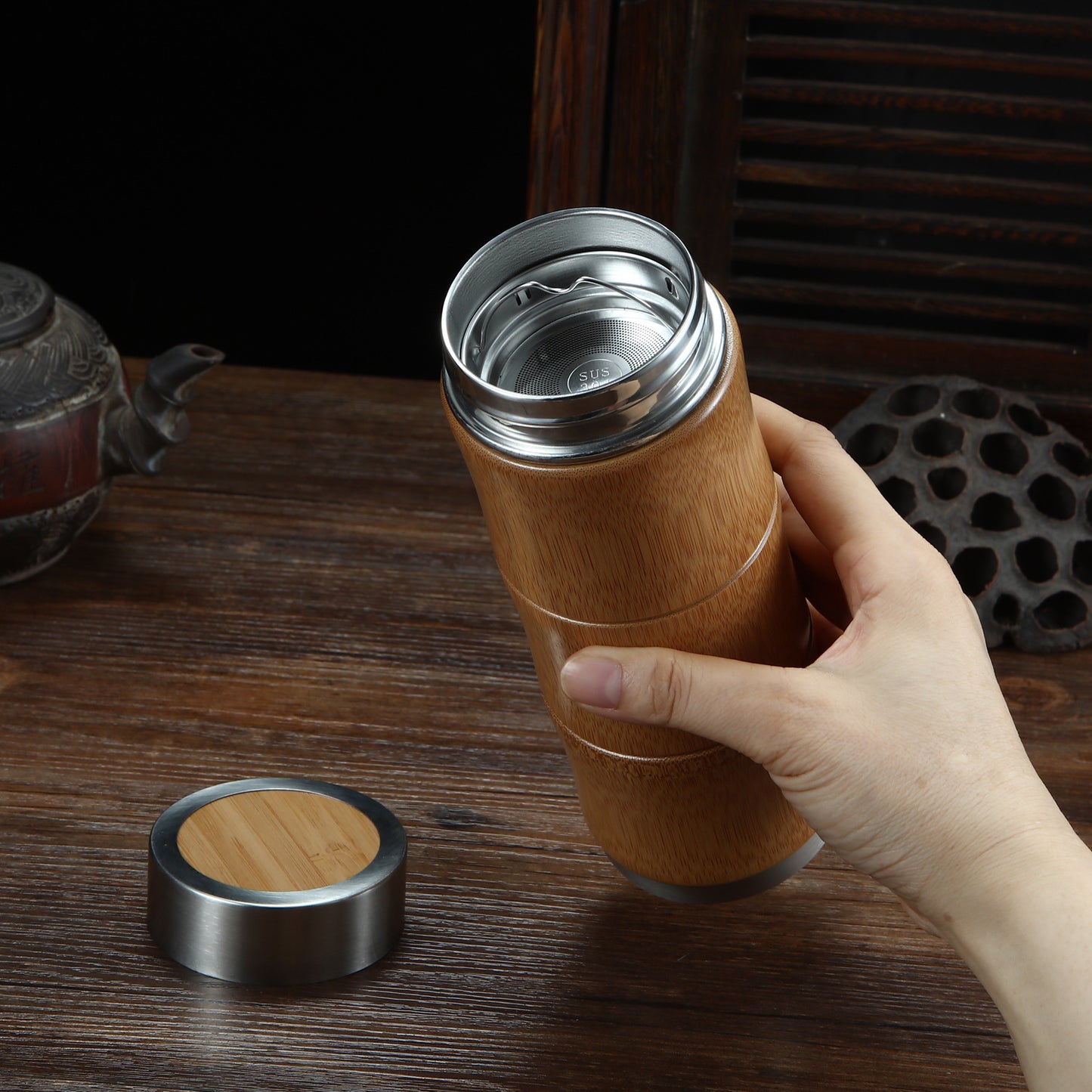Thermos Bottle - Bamboo Wood